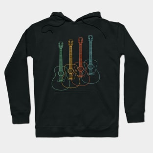 Four Concert Style Acoustic Guitar Outlines Retro Color Hoodie